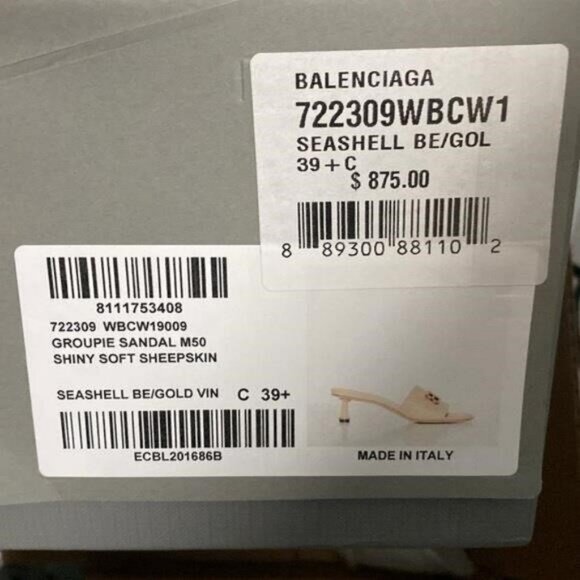 New Authentic- BALENCIAGA Groupie BB Logo Slide Sandal - Seashell/ Gold Size395 - Picture 3 of 14